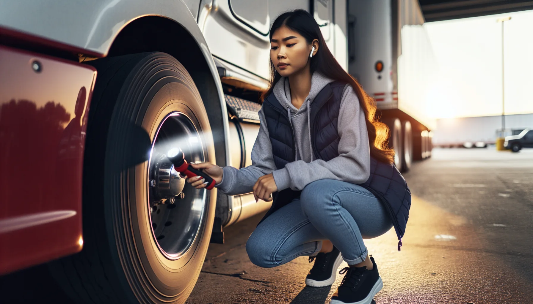 CDL driver completing digital pre-trip inspection